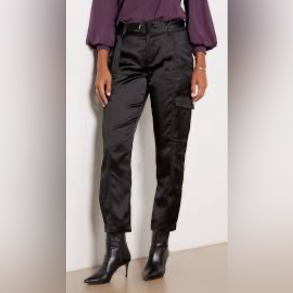 Sanctuary size 27 black “silky”  cargo jogger pants with belt. 100% polyester.